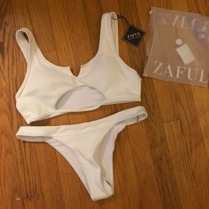 Zaful Ribbed Cutout Bikini Set